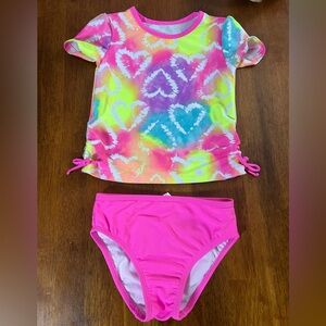 Tie-Dye Heart Rashguard Swimsuit Set 4T | Bright Neon Swim Top & Bottom Set 👙